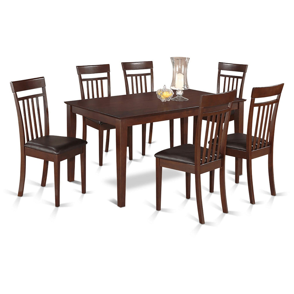 East West Furniture CAP7S-MAH-LC 7 Piece Dining Table Set Consist of a Rectangle Kitchen Table and 6 Faux Leather Kitchen Dining Chairs, 36x60 Inch, Mahogany