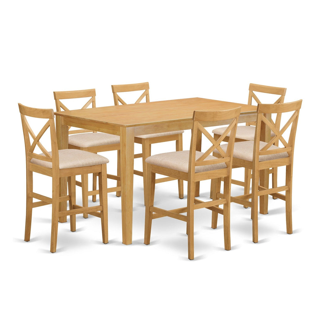 East West Furniture CAPB7H-OAK-C 7 Piece Counter Height Pub Set Consist of a Rectangle Dining Table and 6 Linen Fabric Dining Room Chairs, 36x60 Inch, Oak