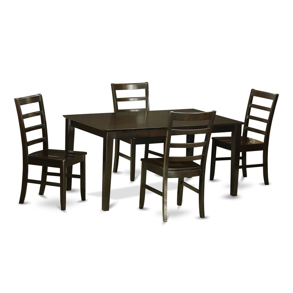 East West Furniture CAPF5-CAP-W 5 Piece Dining Room Table Set Includes a Rectangle Kitchen Table and 4 Dining Chairs, 36x60 Inch, Cappuccino