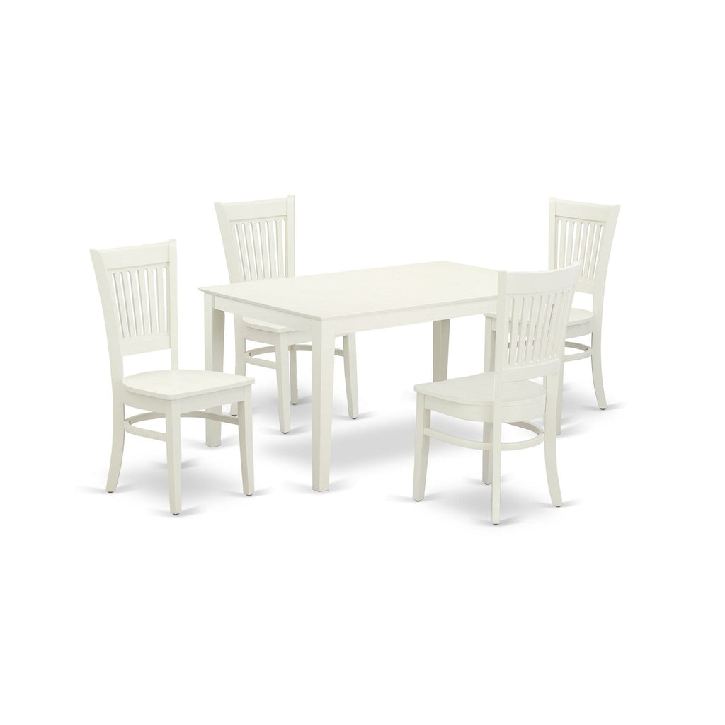 East West Furniture CAVA5-LWH-W 5 Piece Dinette Set for 4 Includes a Rectangle Dining Room Table and 4 Dining Chairs, 36x60 Inch, Linen White