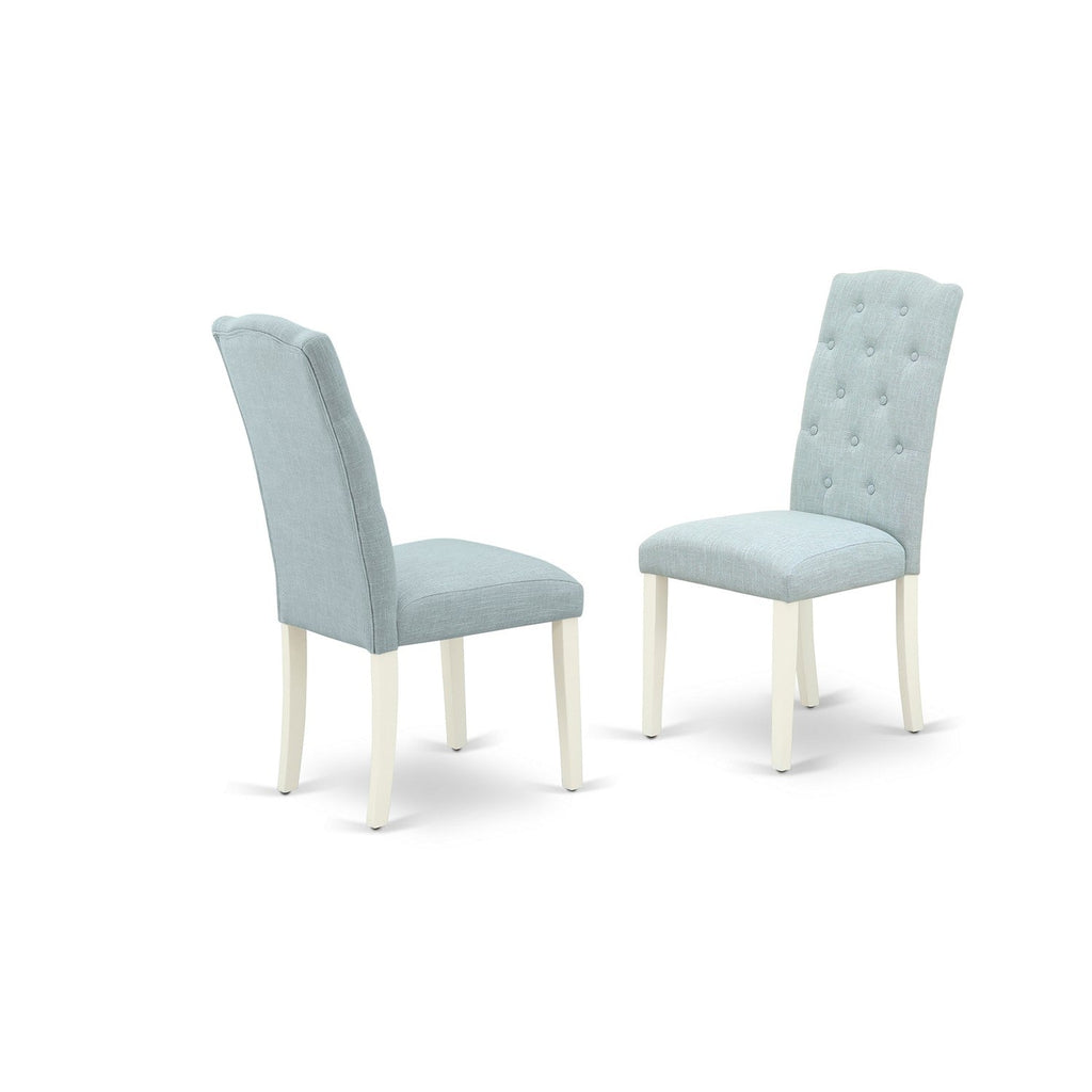 East West Furniture V096CE215-7 7 Piece Dining Room Furniture Set Consist of a Rectangle Dining Table with V-Legs and 6 Baby Blue Linen Fabric Upholstered Chairs, 36x60 Inch, Multi-Color