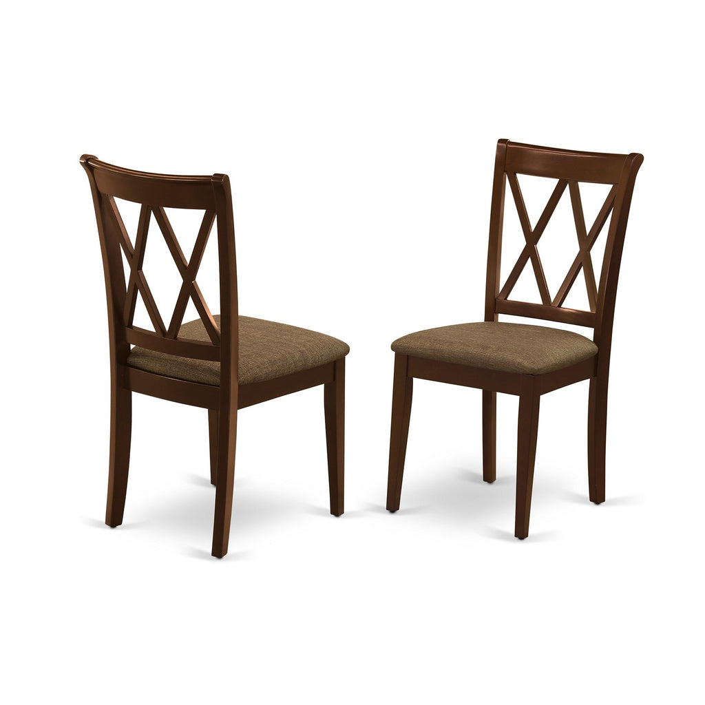 East West Furniture CLC-MAH-C Clarksville Dinette Chairs - Linen Fabric Upholstered Wood Chairs, Set of 2, Mahogany