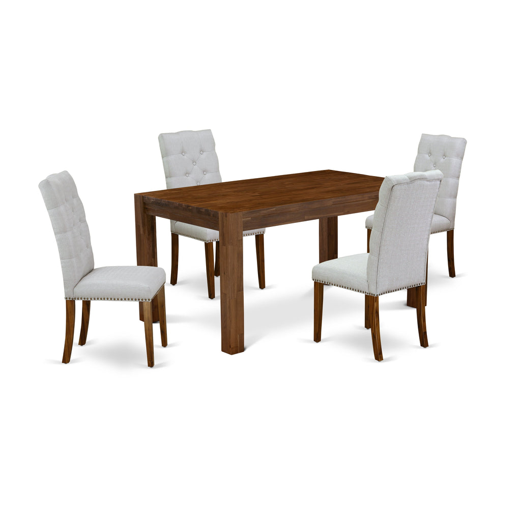 East West Furniture CNEL5-N8-05 5 Piece Dining Room Furniture Set Includes a Rectangle Rustic Wood Dining Table and 4 Grey Linen Fabric Parsons Chairs, 36x60 Inch, Natural