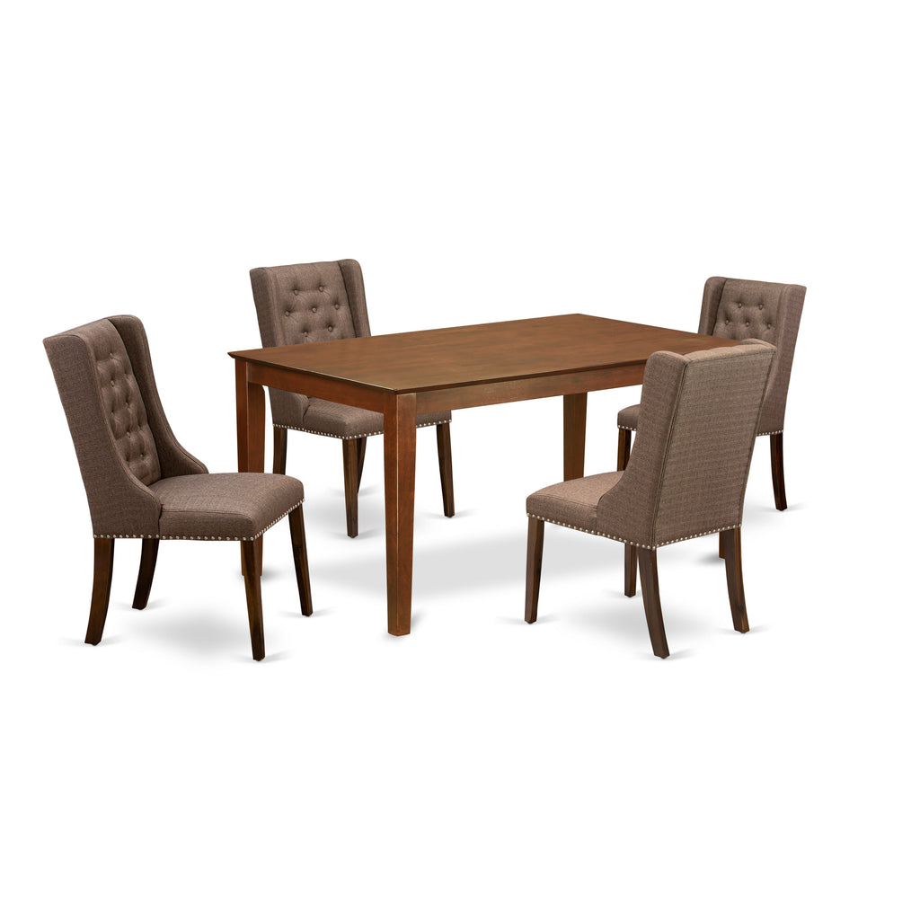 East West Furniture CNFO5-N8-18 5 Piece Dining Room Table Set Includes a Rectangle Rustic Wood Dining Table and 4 Brown Linen Linen Fabric Upholstered Chairs, 36x60 Inch, Natural