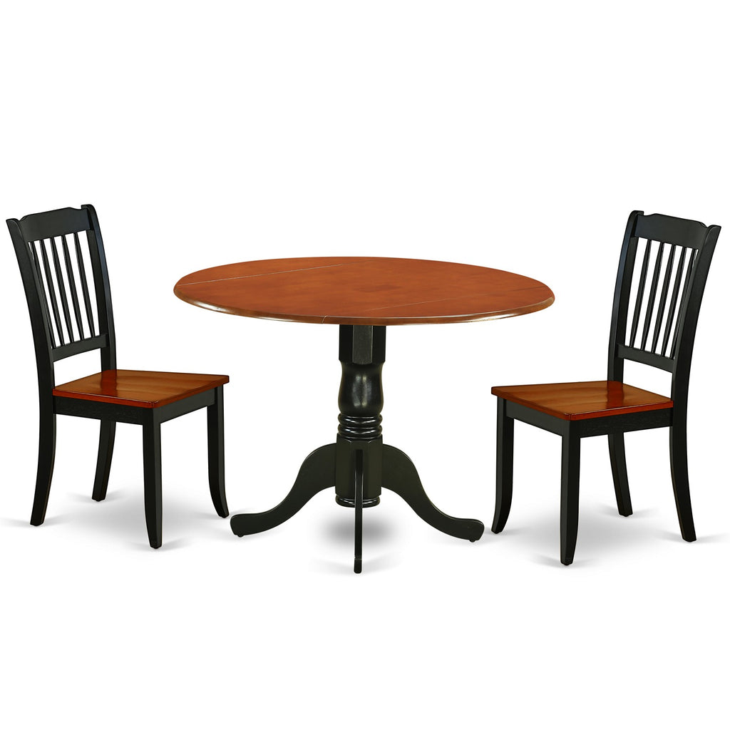 East West Furniture DLDA3-BCH-W 3 Piece Dining Room Table Set  Contains a Round Kitchen Table with Dropleaf and 2 Dining Chairs, 42x42 Inch, Black & Cherry