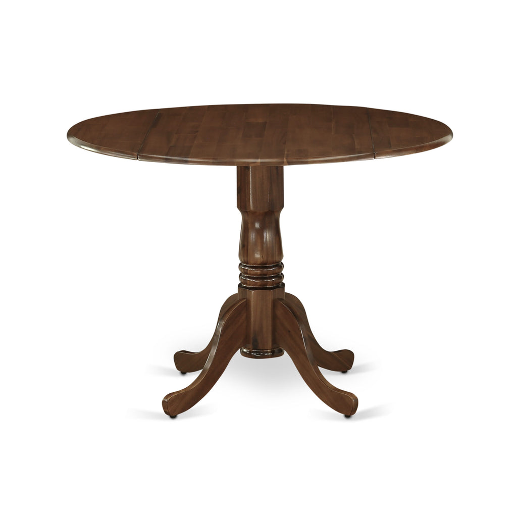 East West Furniture DLSI5-AWA-04 5 Piece Kitchen Table Set for Small Spaces Consist of a Round Wooden Table with Dropleaf and 4 Upholstered Chairs, 42x42 Inch, Antique Walnut