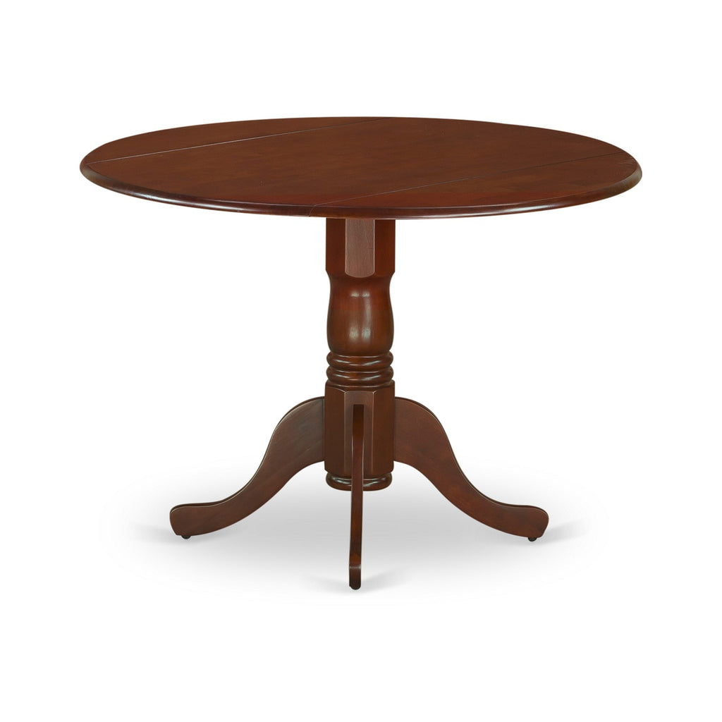 East West Furniture DLDA5-MAH-W 5 Piece Dining Set Includes a Round Dining Room Table with Dropleaf and 4 Wood Seat Chairs, 42x42 Inch, Mahogany