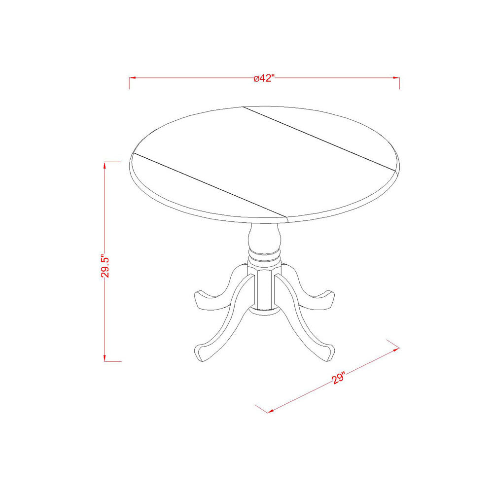 East West Furniture DLDO3-WHI-W 3 Piece Dining Room Table Set  Contains a Round Kitchen Table with Dropleaf and 2 Dining Chairs, 42x42 Inch, Linen White