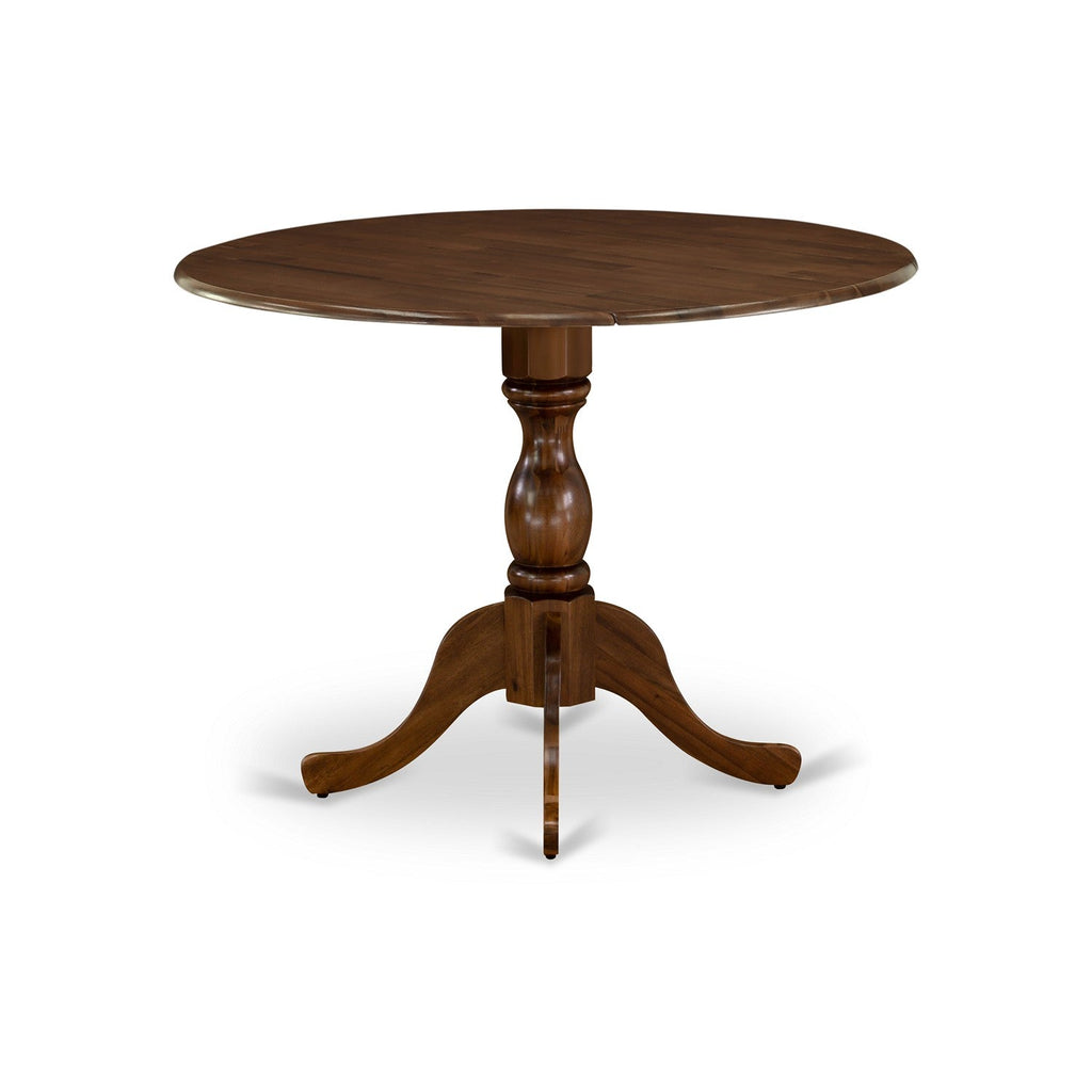 East West Furniture DMT-AWA-TP Dublin Kitchen Dining Table - a Round Wooden Table Top with Dropleaf & Pedestal Base, 42x42 Inch, Walnut