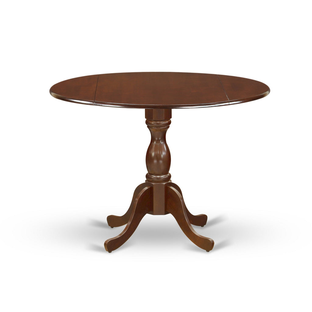 East West Furniture DMDU3-MAH-W 3 Piece Dining Room Table Set  Contains a Round Dining Table with Dropleaf and 2 Wood Seat Chairs, 42x42 Inch, Mahogany