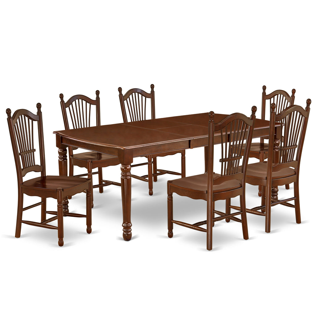 East West Furniture DODO7-MAH-W 7 Piece Modern Dining Table Set Consist of a Rectangle Wooden Table with Butterfly Leaf and 6 Dining Room Chairs, 42x78 Inch, Mahogany