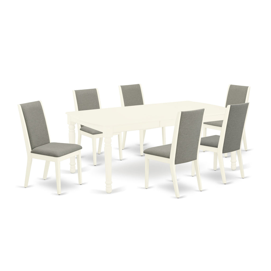 East West Furniture DOLA7-LWH-06 7 Piece Dining Set Consist of a Rectangle Dining Room Table with Butterfly Leaf and 6 Shitake Linen Fabric Upholstered Chairs, 42x78 Inch, Linen White