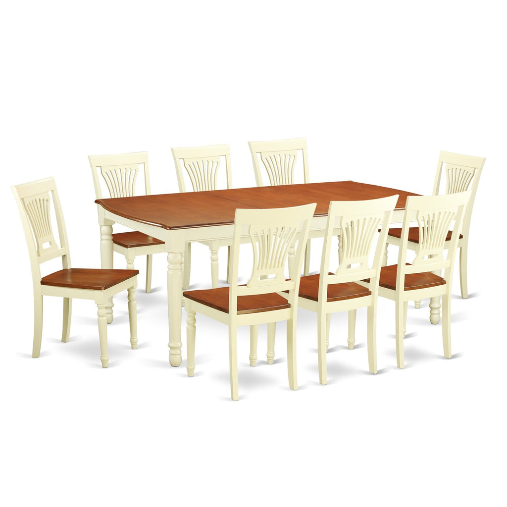 East West Furniture DOPL9-WHI-W 9 Piece Dining Table Set Includes a Rectangle Dinner Table with Butterfly Leaf and 8 Dining Room Chairs, 42x78 Inch, Buttermilk & Cherry