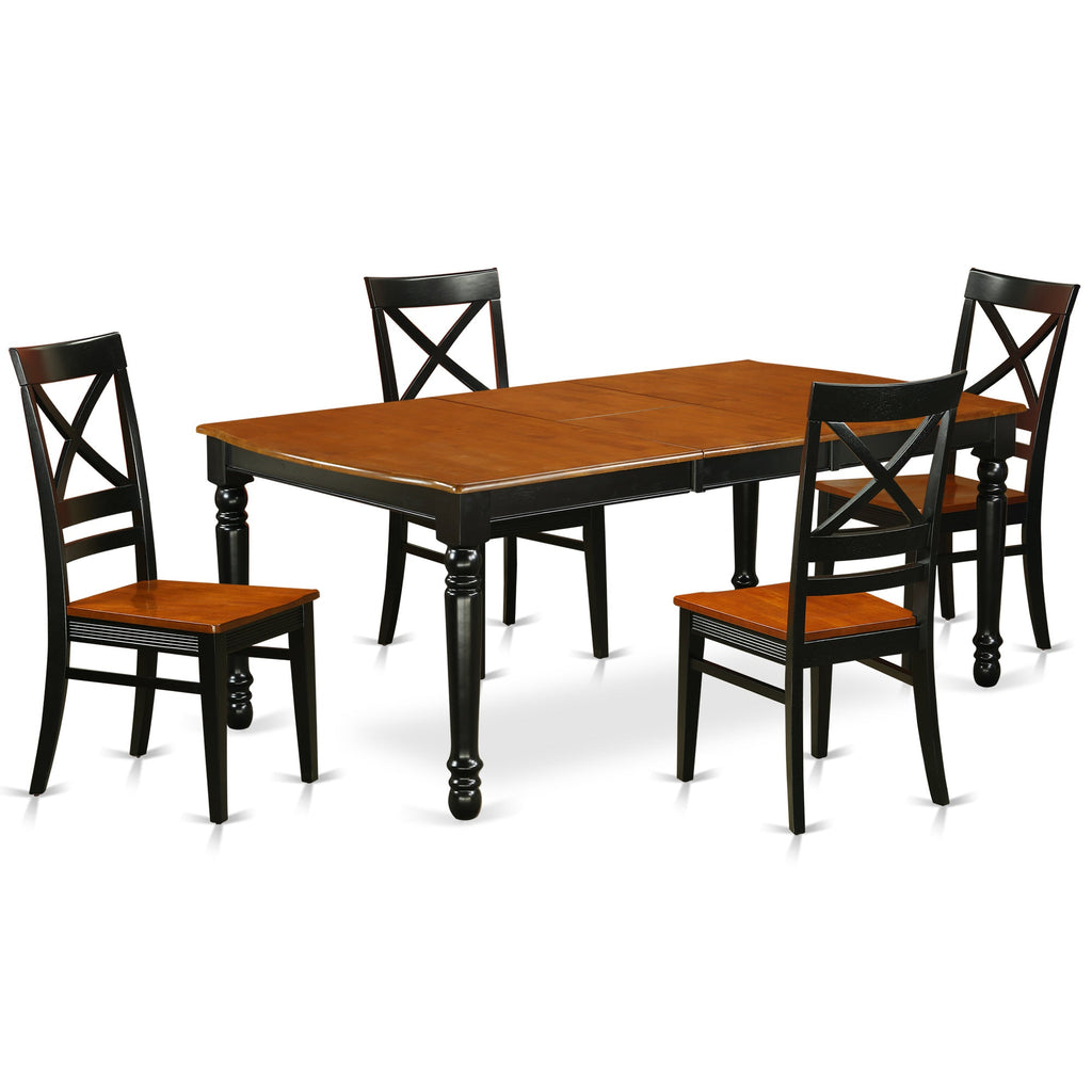 East West Furniture DOQU5-BCH-W 5 Piece Modern Dining Table Set Includes a Rectangle Wooden Table with Butterfly Leaf and 4 Kitchen Dining Chairs, 42x78 Inch, Black & Cherry