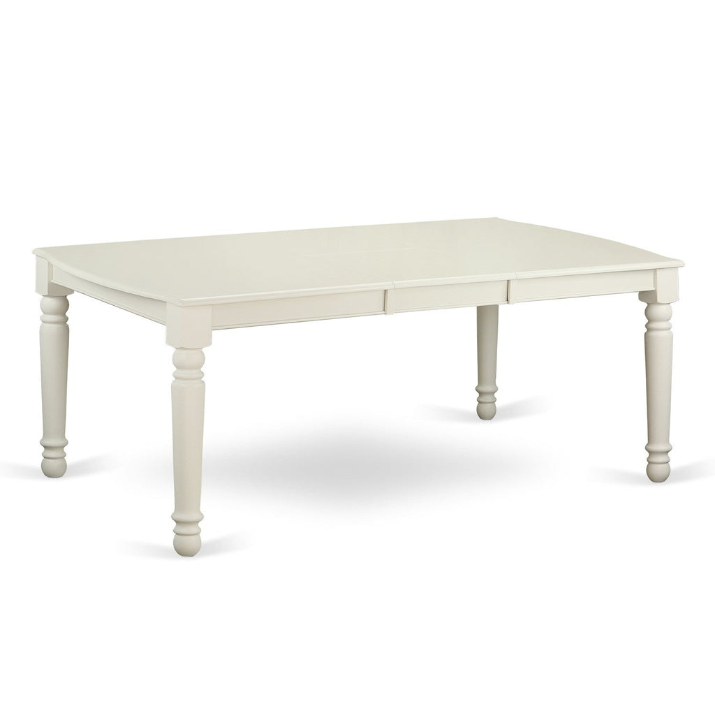 East West Furniture DOT-LWH-T Dover  Modern Kitchen Table - a Rectangle Dining Table Top with Butterfly Leaf & Stylish Legs, 42x78 Inch, Linen White