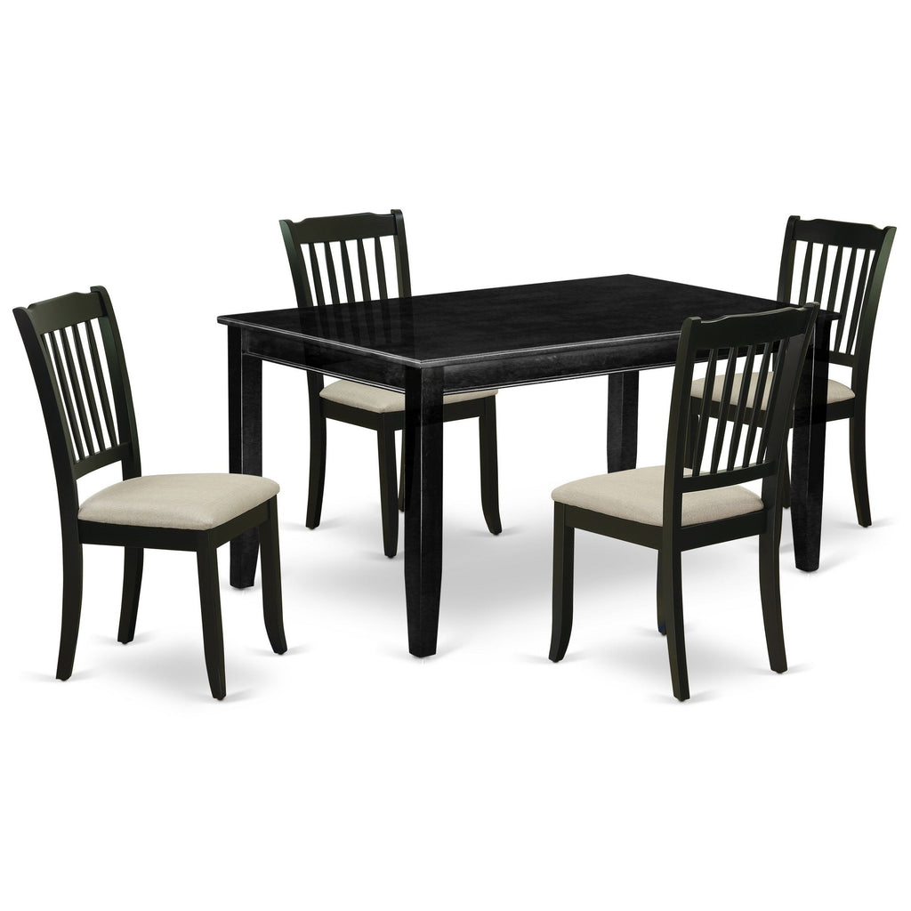 East West Furniture DUDA5-BLK-C 5 Piece Dining Room Furniture Set Includes a Rectangle Kitchen Table and 4 Linen Fabric Upholstered Dining Chairs, 36x60 Inch, Black