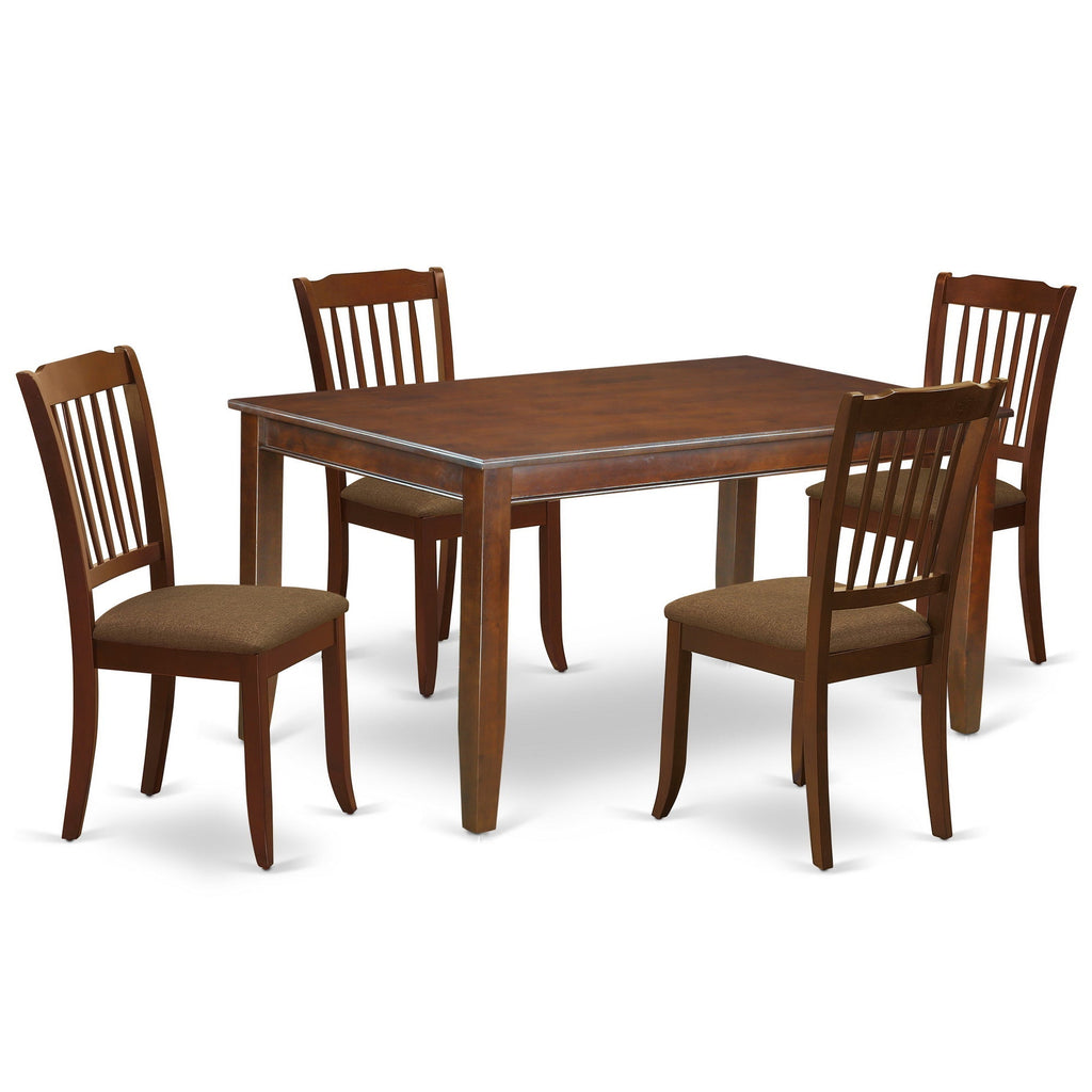 East West Furniture DUDA5-MAH-C 5 Piece Kitchen Table & Chairs Set Includes a Rectangle Dining Table and 4 Linen Fabric Dining Room Chairs, 36x60 Inch, Mahogany