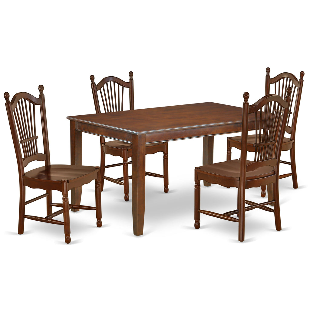 East West Furniture DUDO5-MAH-W 5 Piece Kitchen Table Set for 4 Includes a Rectangle Dining Room Table and 4 Solid Wood Seat Chairs, 36x60 Inch, Mahogany