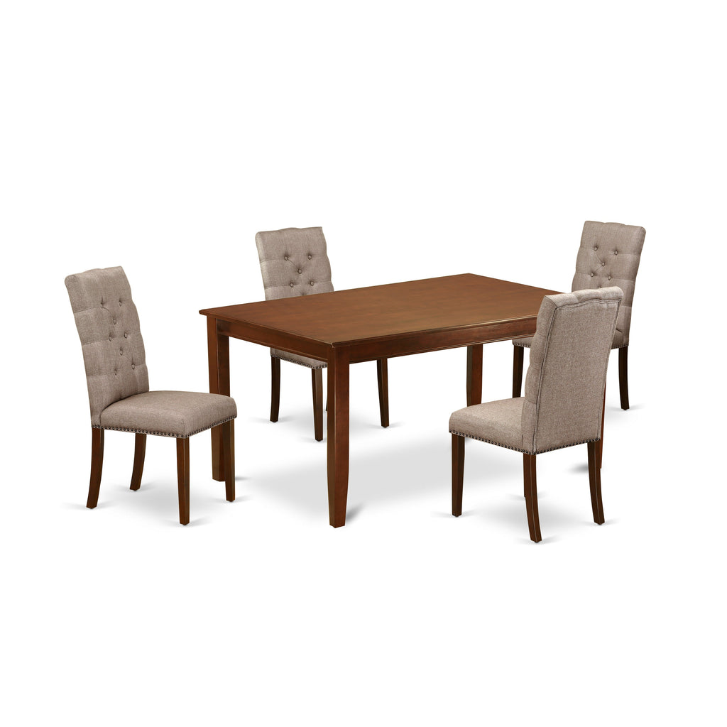 East West Furniture DUEL5-MAH-16 5 Piece Modern Dining Table Set Includes a Rectangle Wooden Table and 4 Dark Khaki Linen Fabric Parson Dining Chairs, 36x60 Inch, Mahogany