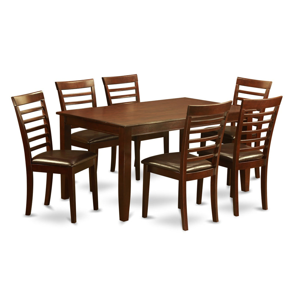 East West Furniture DUML7-MAH-LC 7 Piece Dining Room Furniture Set Consist of a Rectangle Dining Table and 6 Faux Leather Upholstered Chairs, 36x60 Inch, Mahogany