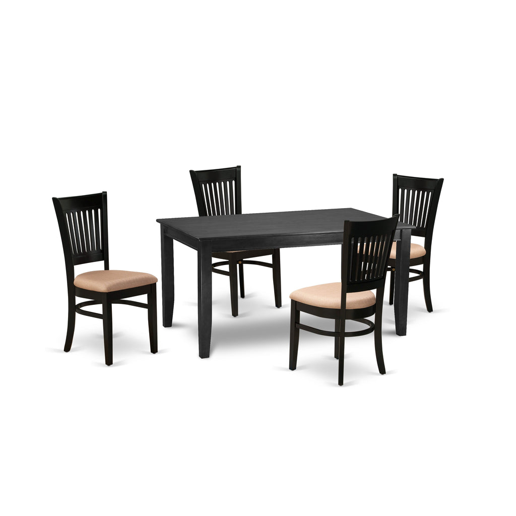 East West Furniture DUVA5-BLK-C 5 Piece Dining Table Set  Includes a Rectangle Dining Room Table and 4 Linen Fabric Upholstered Chairs, 36x60 Inch, Black