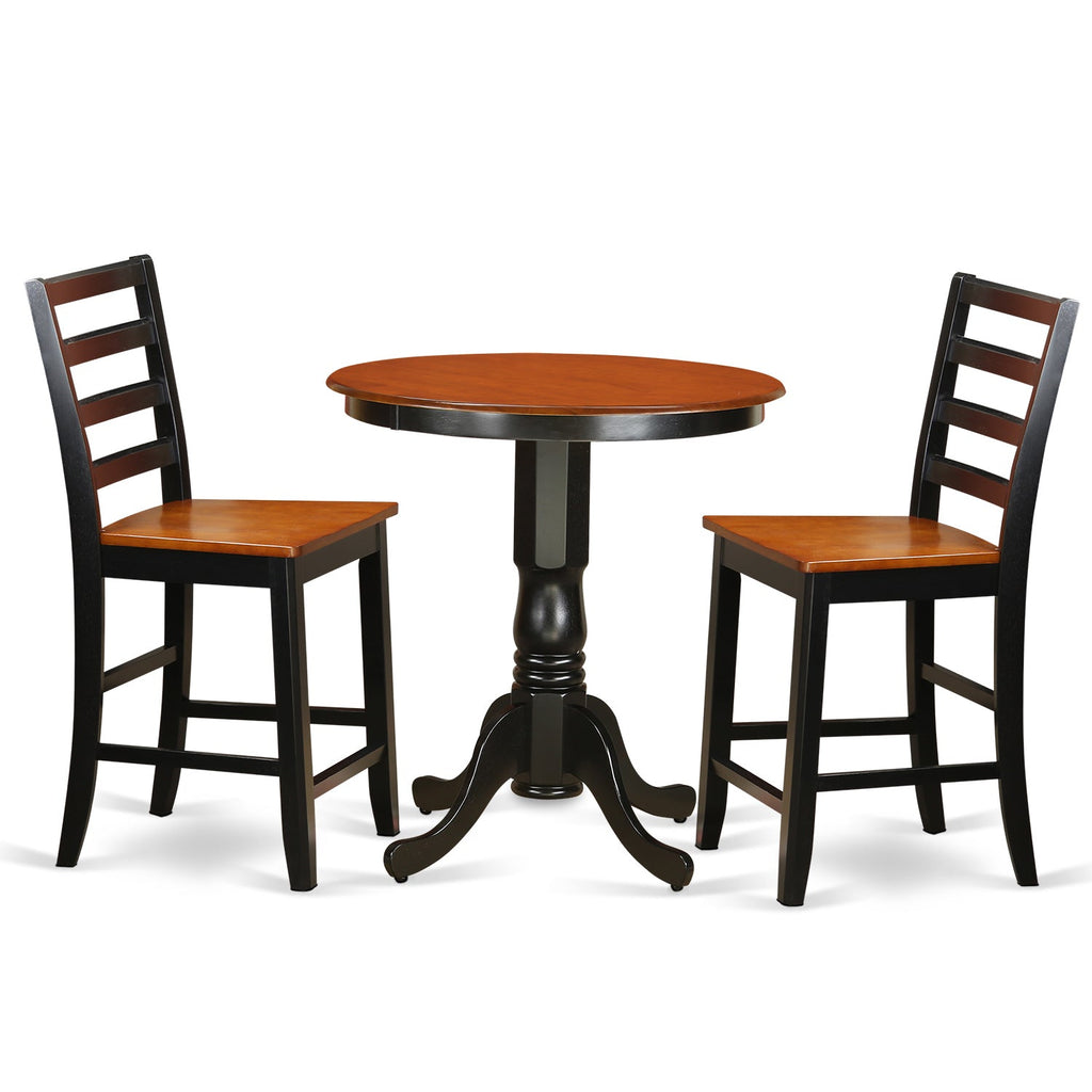 East West Furniture EDFA3-BLK-W 3 Piece Kitchen Counter Set for Small Spaces Contains a Round Dining Room Table with Pedestal and 2 Dining Chairs, 30x30 Inch, Black & Cherry