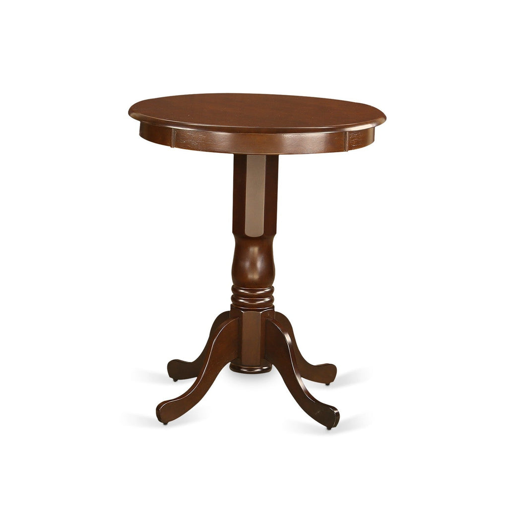 East West Furniture EDBF3-MAH-03 3 Piece Kitchen Counter Height Dining Table Set  Contains a Round Wooden Table with Pedestal and 2 Backless Stools, 30x30 Inch, Mahogany