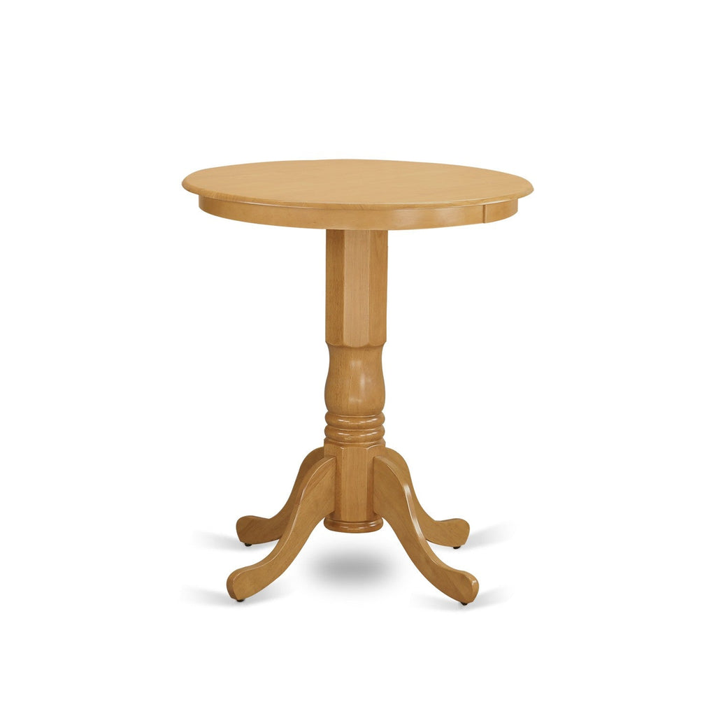 East West Furniture EDAM3-OAK-16 3 Piece Kitchen Counter Height Dining Table Set  Contains a Round Wooden Table with Pedestal and 2 Backless Stools, 30x30 Inch, Oak