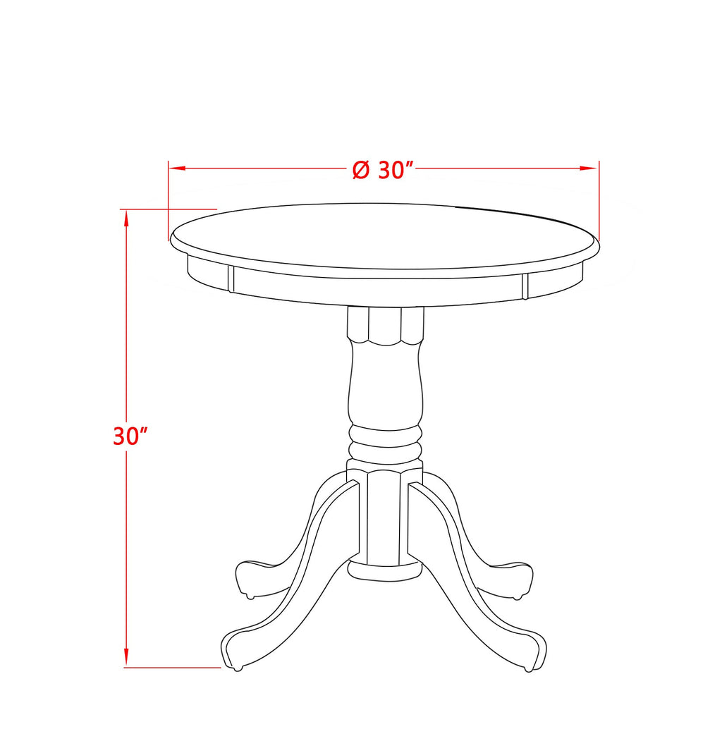 East West Furniture EMT-MLW-TP Eden Kitchen Table - a Round Dining Table Top with Pedestal Base, 30x30 Inch, Mahogany & Linen White