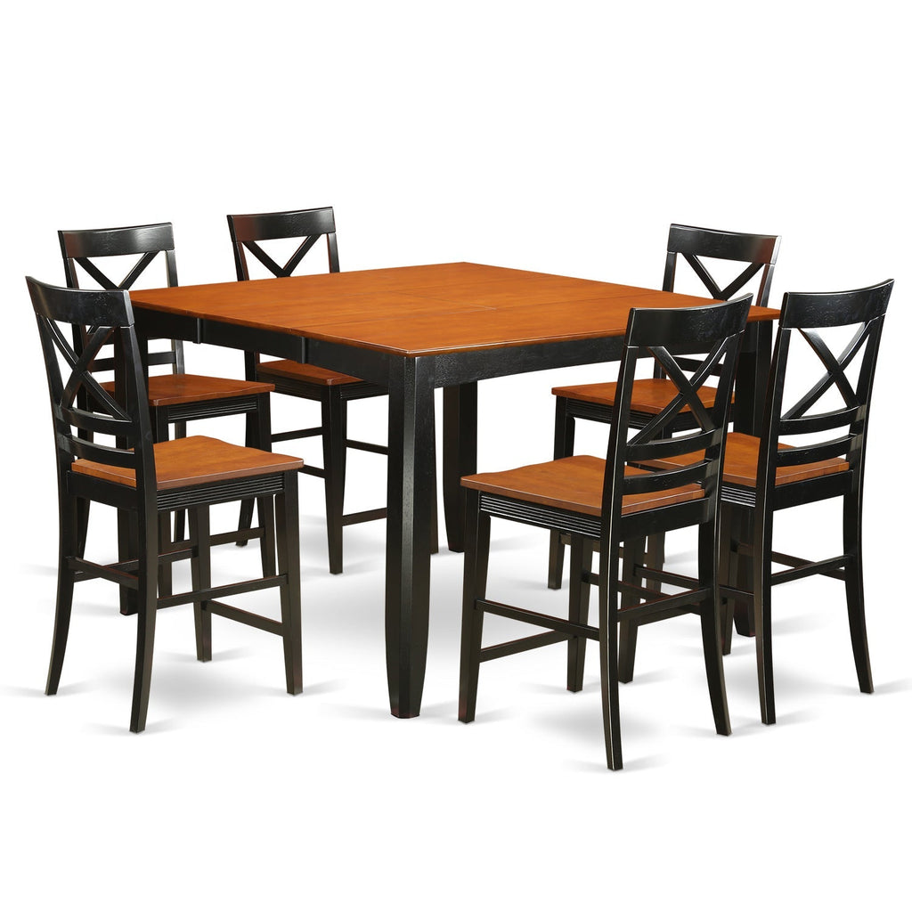East West Furniture FAQU7H-BLK-W 7 Piece Kitchen Counter Set Consist of a Square Dining Room Table with Pedestal and 6 Dining Chairs, 54x54 Inch, Black & Cherry