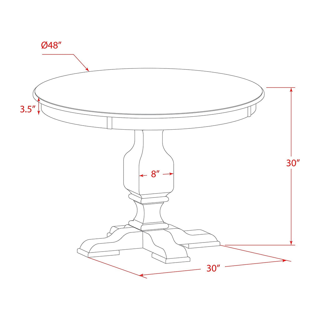 East West Furniture F3AB7-747 7 Piece Modern Dining Table Set Consist of a Round Wooden Table with Pedestal and 6 Light Sable Linen Fabric Parsons Dining Chairs, 48x48 Inch, Distressed Jacobean