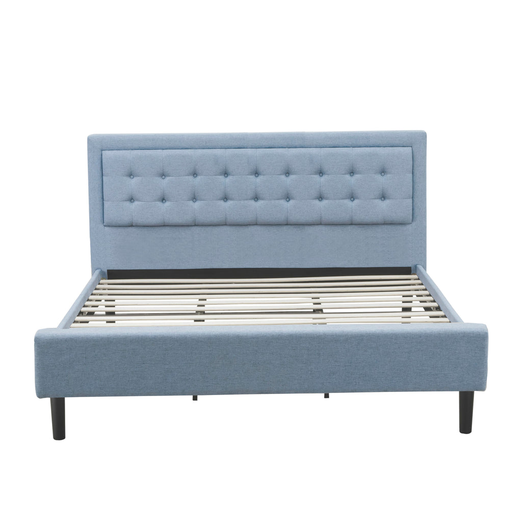 FN11K-2VL0C 3-Piece Platform Bed Set with 1 Modern Bed and 2 Bedroom Nightstands - Reliable and Sturdy Manufacturing - Denim Blue Linen Fabric