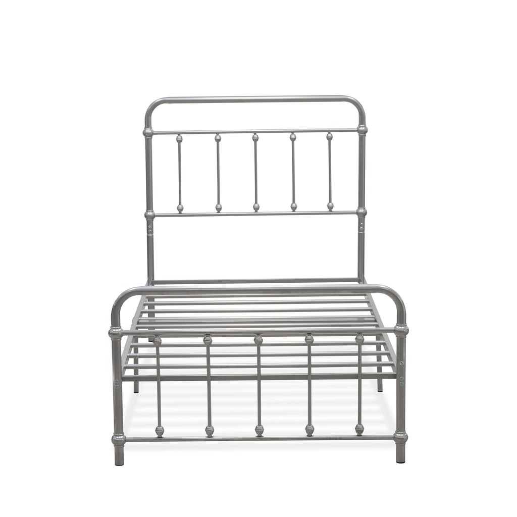 East West Furniture GDTBSIL Garland Twin Bed Frame with 6 Metal Legs - Deluxe Bed Frame in Powder Coating Silver Color