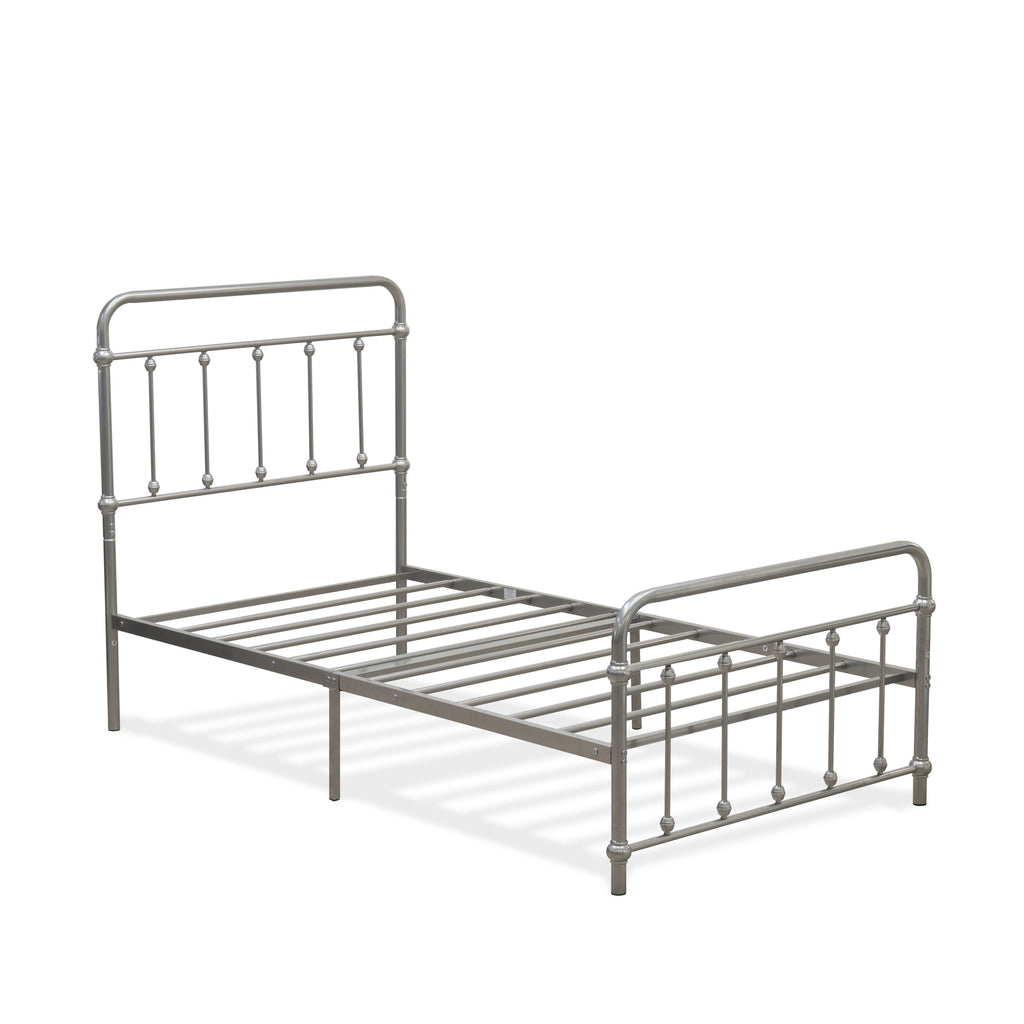 East West Furniture GDTBSIL Garland Twin Bed Frame with 6 Metal Legs - Deluxe Bed Frame in Powder Coating Silver Color