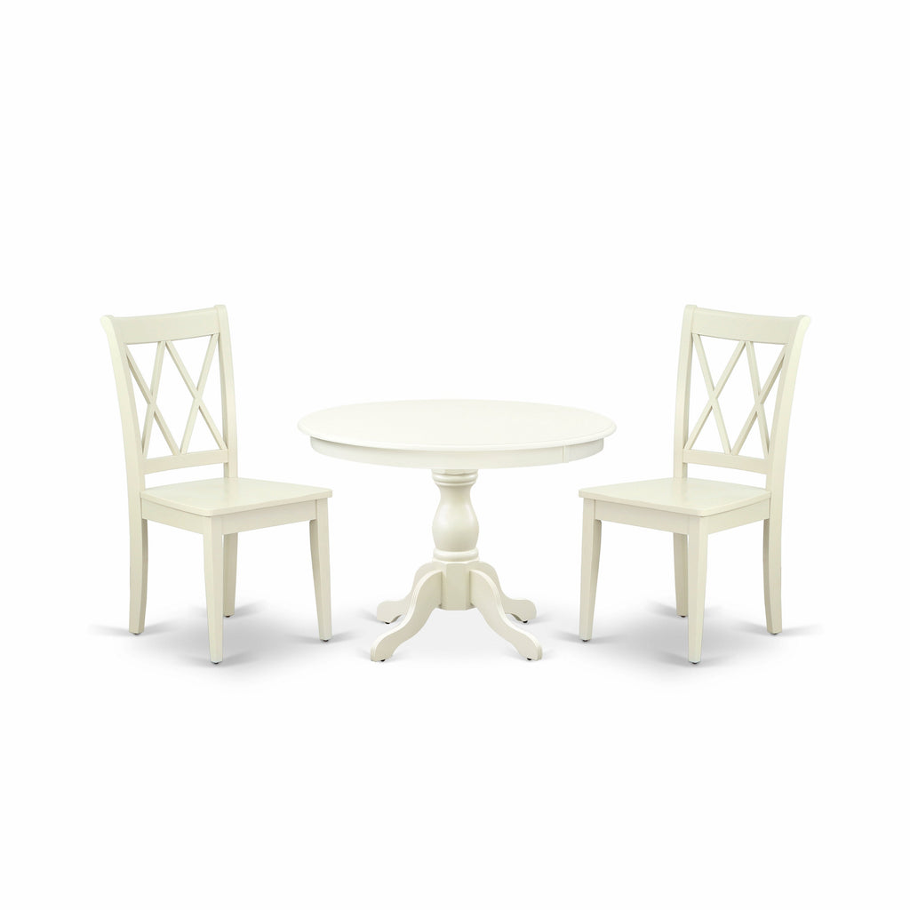 East West Furniture HBCL3-LWH-W 3 Piece Dinette Set for Small Spaces Contains a Round Dining Table with Pedestal and 2 Dining Chairs, 42x42 Inch, Linen White