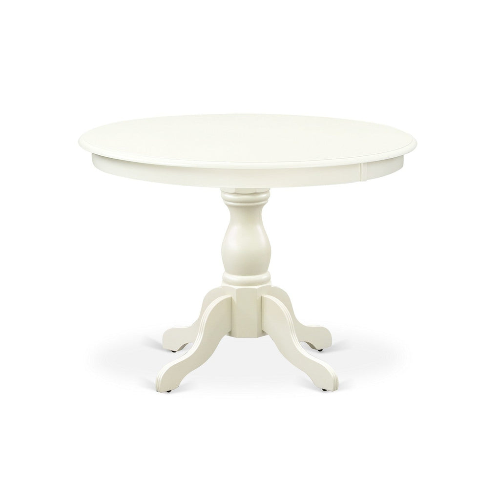 East West Furniture HBGR3-LWH-W 3 Piece Kitchen Table Set for Small Spaces Contains a Round Dining Table with Pedestal and 2 Dining Room Chairs, 42x42 Inch, Linen White