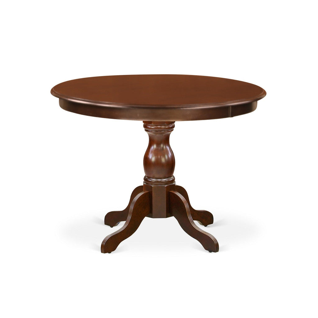 East West Furniture HBEN5-MAH-66 5 Piece Dinette Set Includes a Round Dining Room Table with Pedestal and 4 Brown Faux Faux Leather Upholstered Parson Chairs, 42x42 Inch, Mahogany