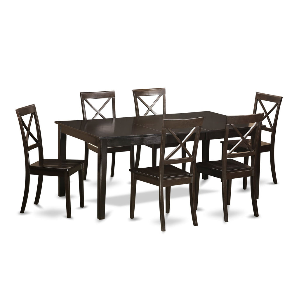 East West Furniture HEBO7-CAP-W 7 Piece Dining Set Consist of a Rectangle Dining Room Table with Pedestal and 6 Wood Seat Chairs, 42x72 Inch, Cappuccino