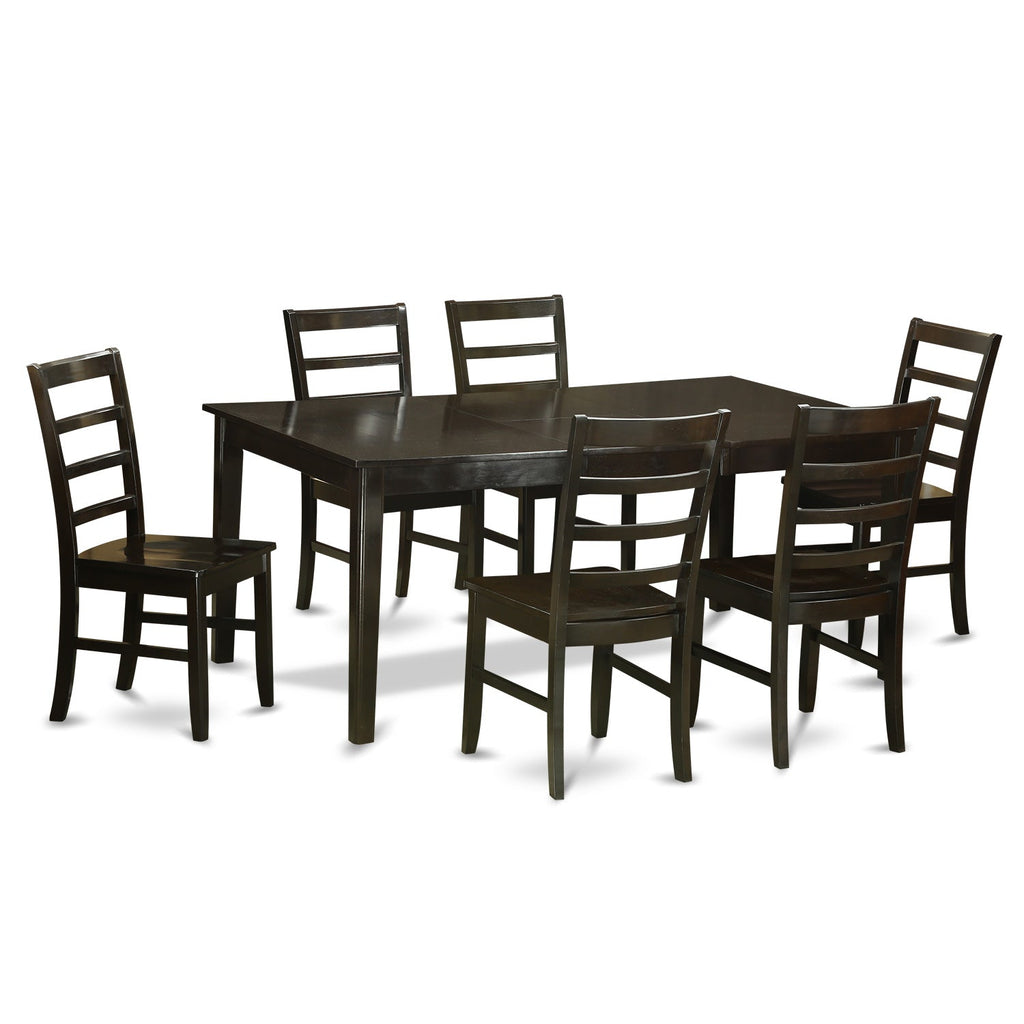 East West Furniture HEPF7-CAP-W 7 Piece Dining Room Furniture Set Consist of a Rectangle Dining Table with Pedestal and 6 Wood Seat Chairs, 42x72 Inch, Cappuccino