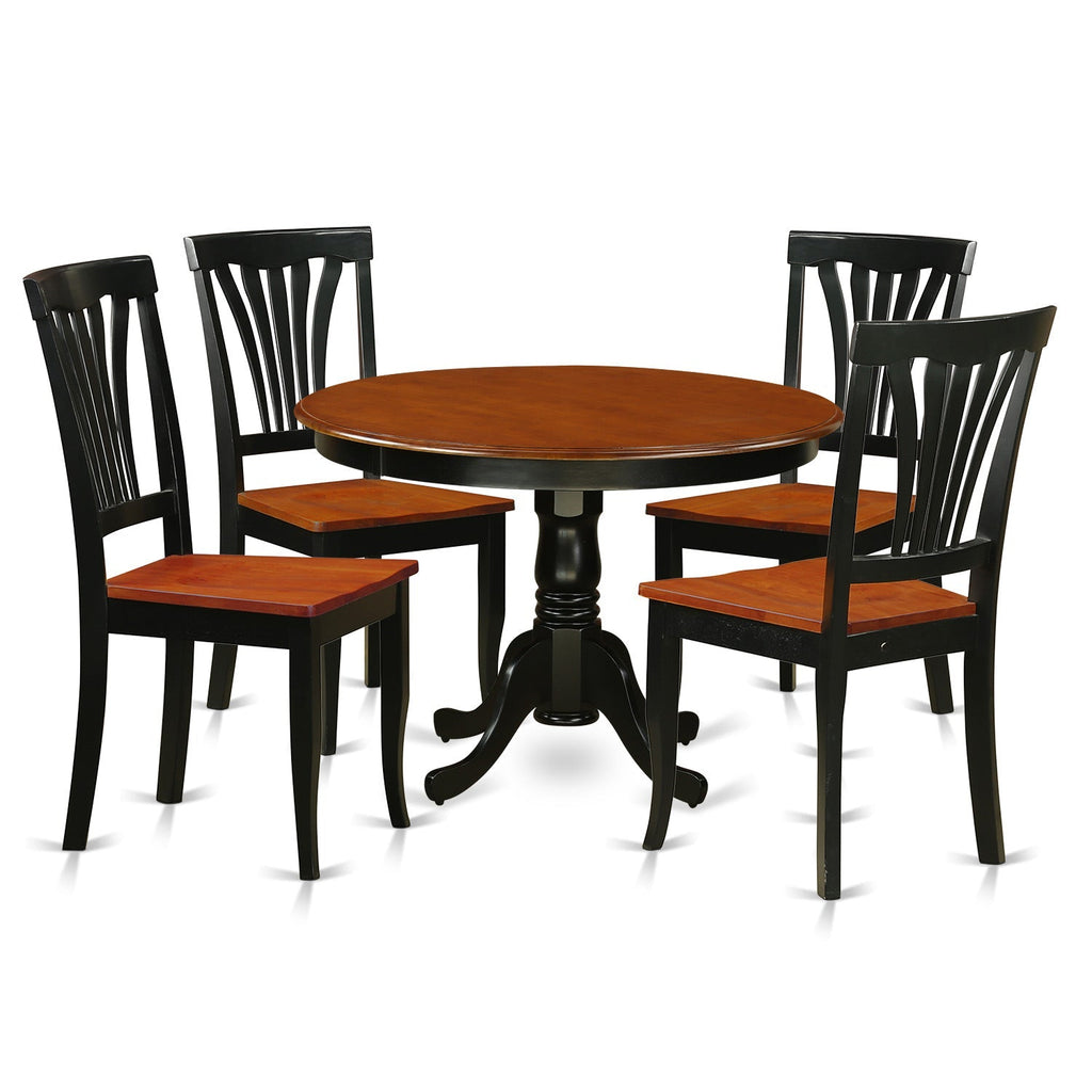 East West Furniture HLAV5-BCH-W 5 Piece Modern Dining Table Set Includes a Round Wooden Table with Pedestal and 4 Kitchen Dining Chairs, 42x42 Inch, Black & Cherry