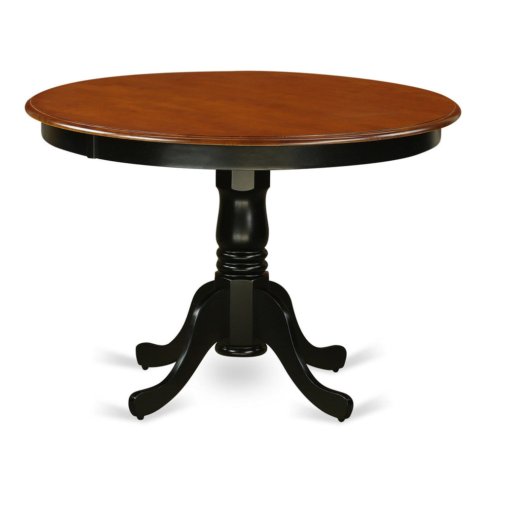 East West Furniture HLAN3-BCH-W 3 Piece Dining Table Set for Small Spaces Contains a Round Dining Room Table with Pedestal and 2 Wood Seat Chairs, 42x42 Inch, Black & Cherry