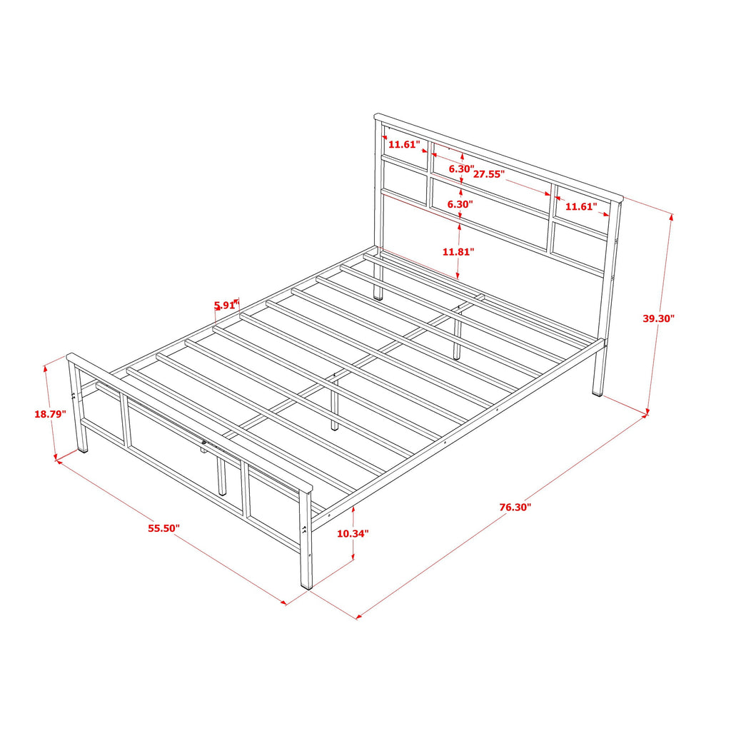 East West Furniture IGFBB04 Ingram Full Size Bed with 7 Metal Legs - Lavish Bed in Powder Coating Black Color