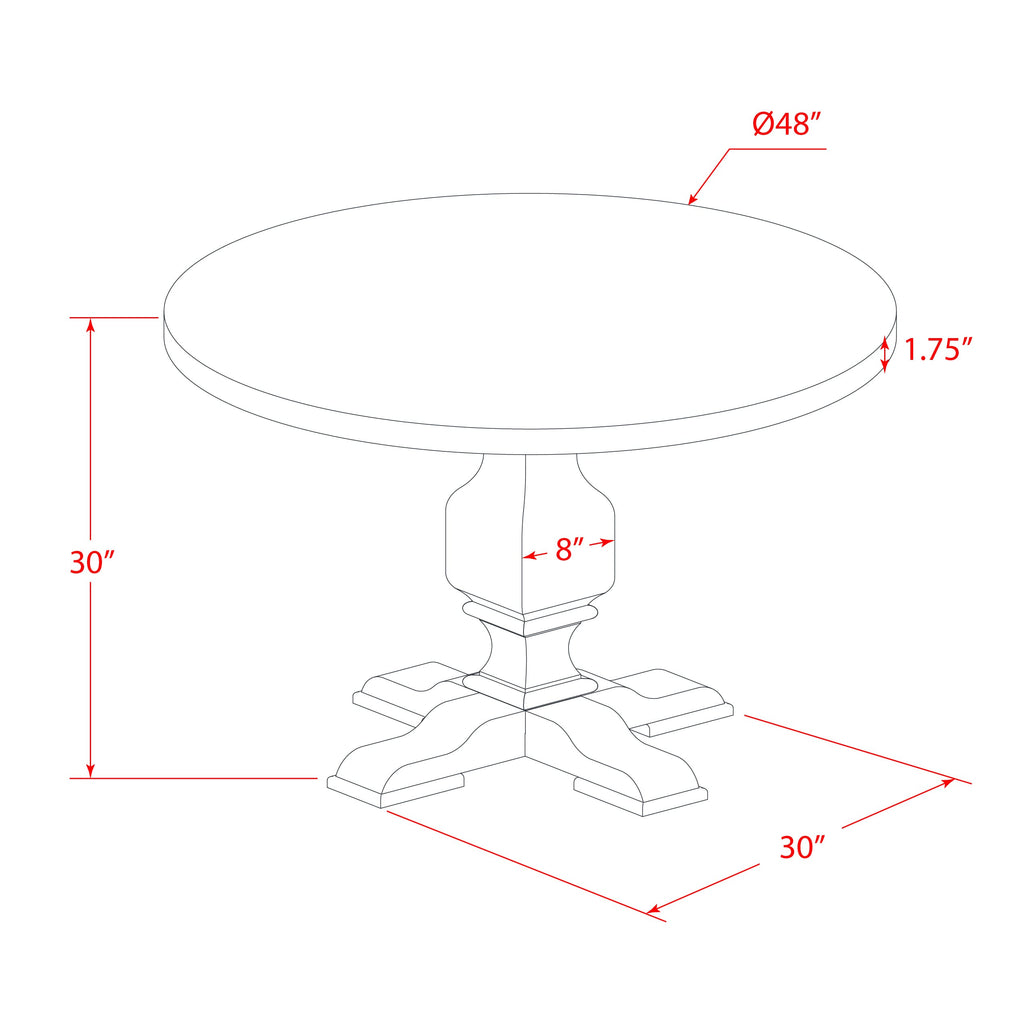 East West Furniture IR3-07-TP Irving Dining Room Table - a Round Solid Wood Table Top with Pedestal Base, 48x48 Inch, Distressed Jacobean