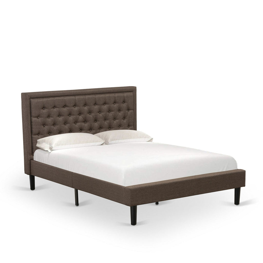 East West Furniture KD18Q-1DE07 2 Pc Queen Size Bed Set - 1 Queen Size Bed Frame Brown Linen Fabric Padded and Button Tufted Headboard - 1 Wooden Nightstand with Wood Drawer - Black Finish Legs