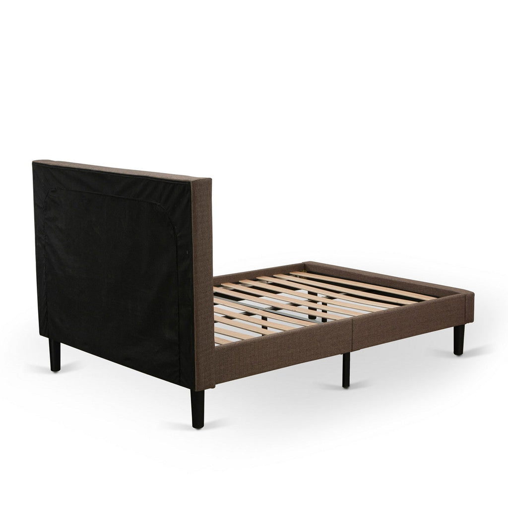 East West Furniture KD18Q-1DE07 2 Pc Queen Size Bed Set - 1 Queen Size Bed Frame Brown Linen Fabric Padded and Button Tufted Headboard - 1 Wooden Nightstand with Wood Drawer - Black Finish Legs