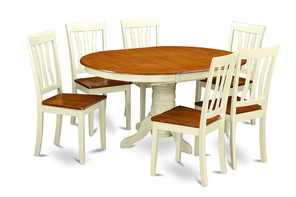 East West Furniture KEAN7-WHI-W 7 Piece Kitchen Table Set Consist of an Oval Dining Table with Butterfly Leaf and 6 Dining Chairs, 42x60 Inch, Buttermilk & Cherry