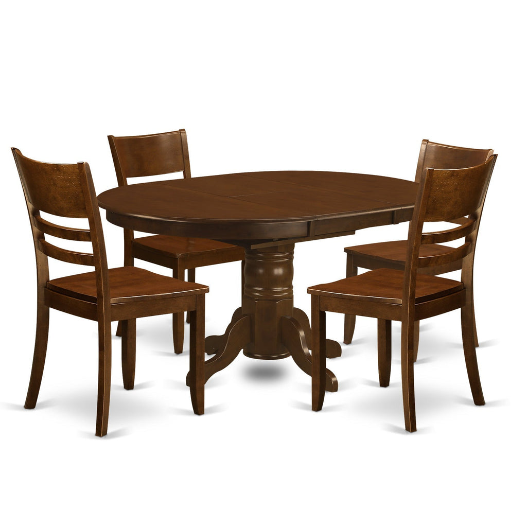 East West Furniture KELY5-ESP-W 5 Piece Dinette Set for 4 Includes an Oval Dining Room Table with Butterfly Leaf and 4 Kitchen Dining Chairs, 42x60 Inch, Espresso