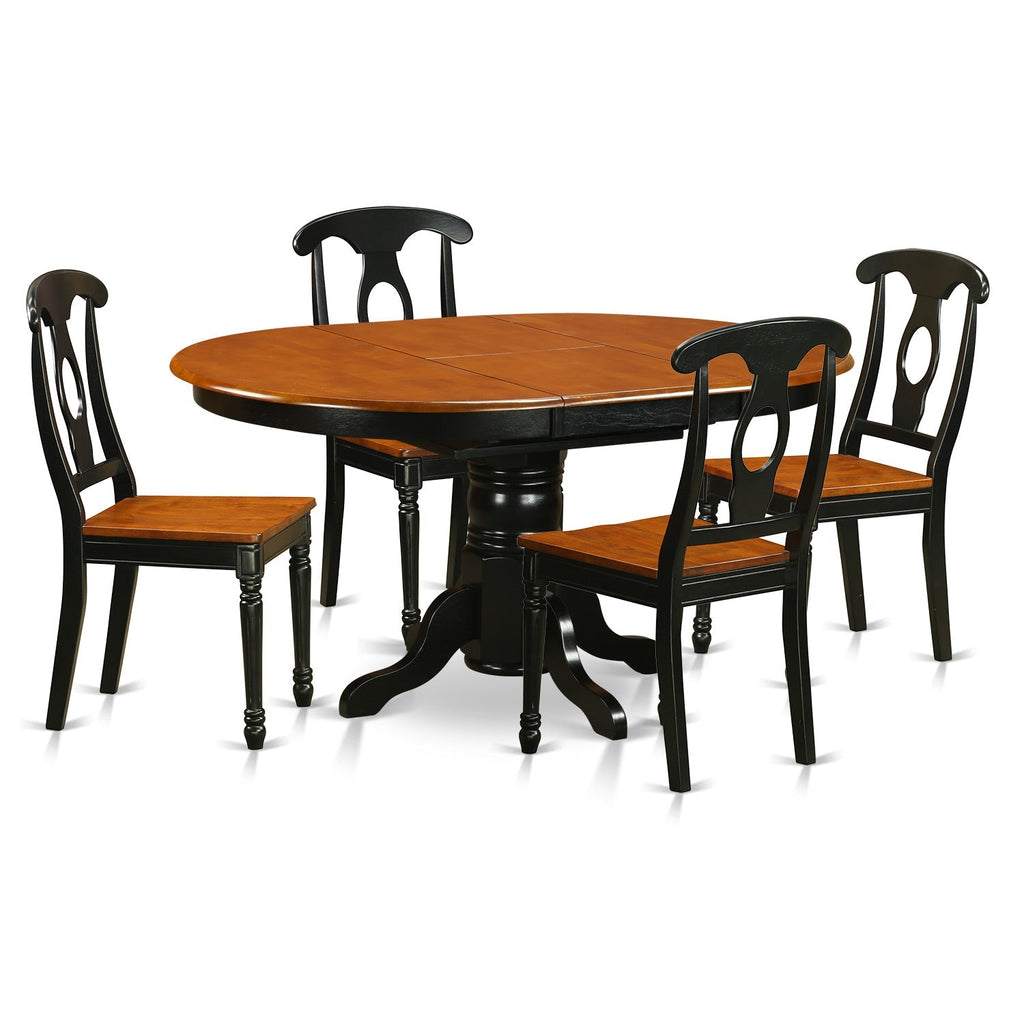 East West Furniture KENL5-BLK-W 5 Piece Kitchen Table Set for 4 Includes an Oval Dining Table with Butterfly Leaf and 4 Dining Room Chairs, 42x60 Inch, Black & Cherry