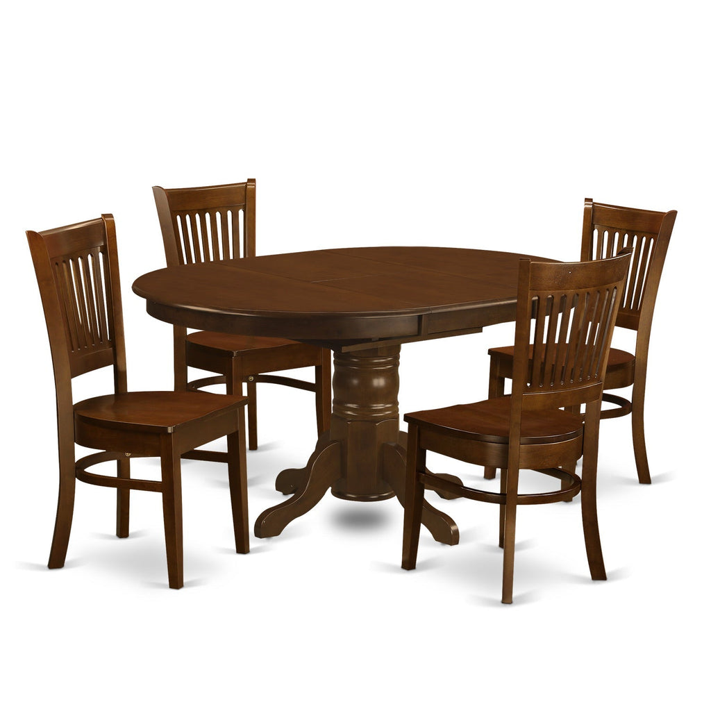 East West Furniture KEVA5-ESP-W 5 Piece Kitchen Table Set for 4 Includes an Oval Dining Table with Butterfly Leaf and 4 Dining Room Chairs, 42x60 Inch, Espresso