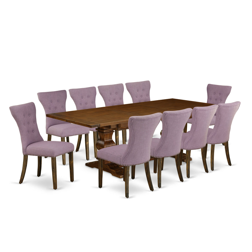 East West Furniture LAGA11-87-40 11 Piece Dining Table Set Includes a Rectangle Wooden Table with Butterfly Leaf and 10 Dahlia Linen Fabric Parson Dining Chairs, 42x92 Inch, Walnut